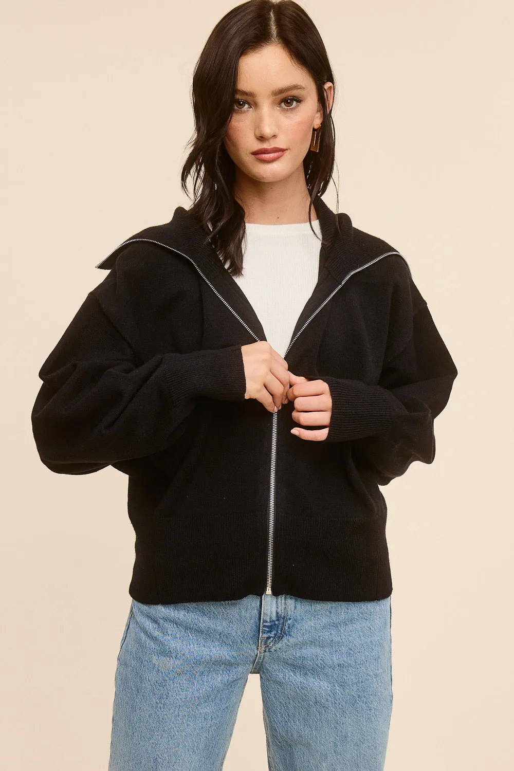 Cashmere Blend Cardigan Zip Sweater