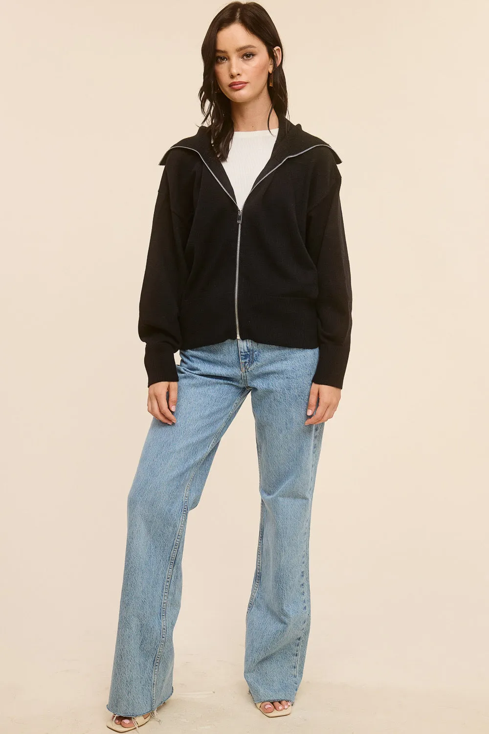 Cashmere Blend Cardigan Zip Sweater